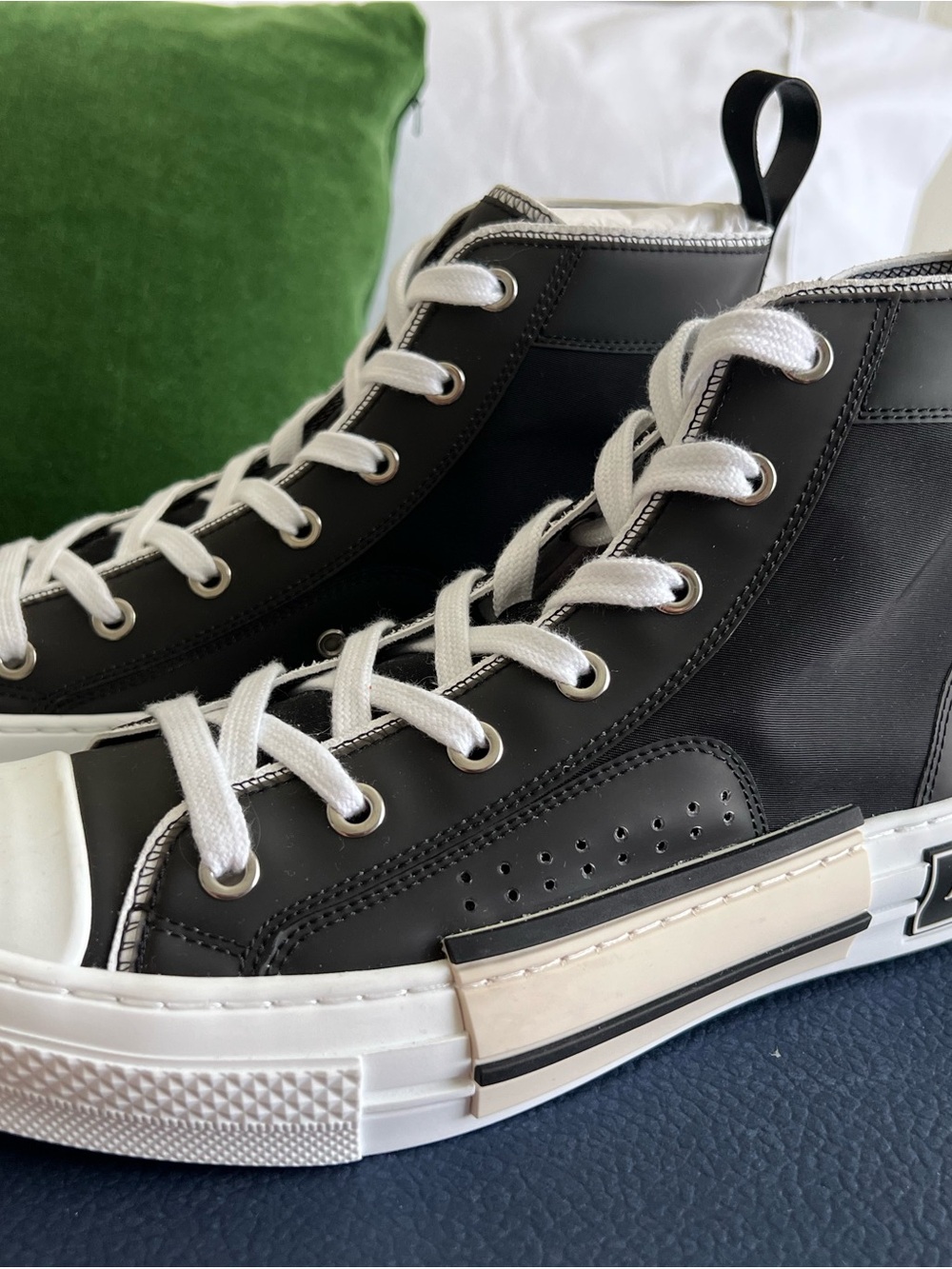 Dior Black and White High-Top Leather Bootie Sneakers